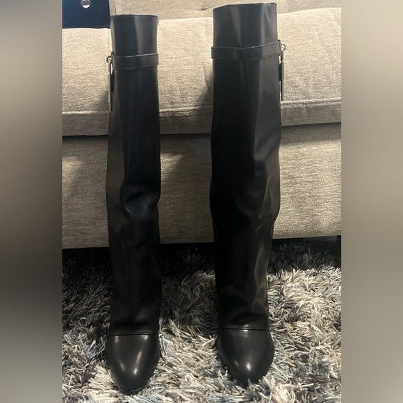 NEW IN BOX Black Fold Over Wedge Heel Wide Calf Pull On Knee High Boots Size 10 - Picture 12 of 16